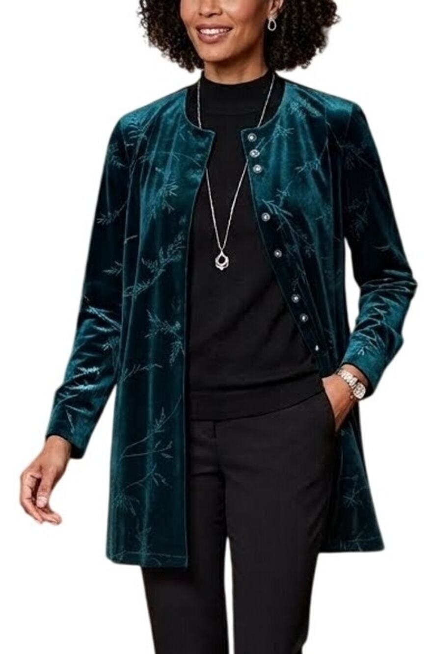 VTG R&M RICHARDS Glitter Sprig Asian Inspired Forest Green Velvet Topper SZ 12P